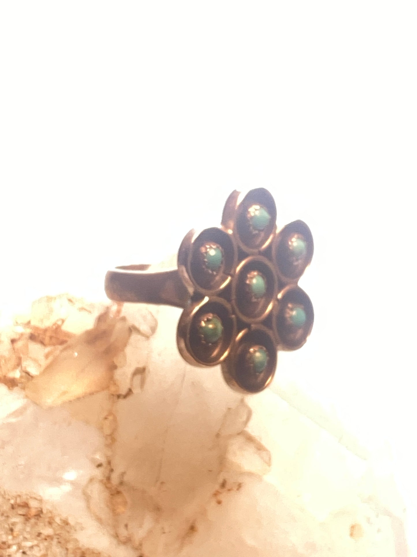 Turquoise ring size 6.50 Zuni flower southwest sterling silver women girls