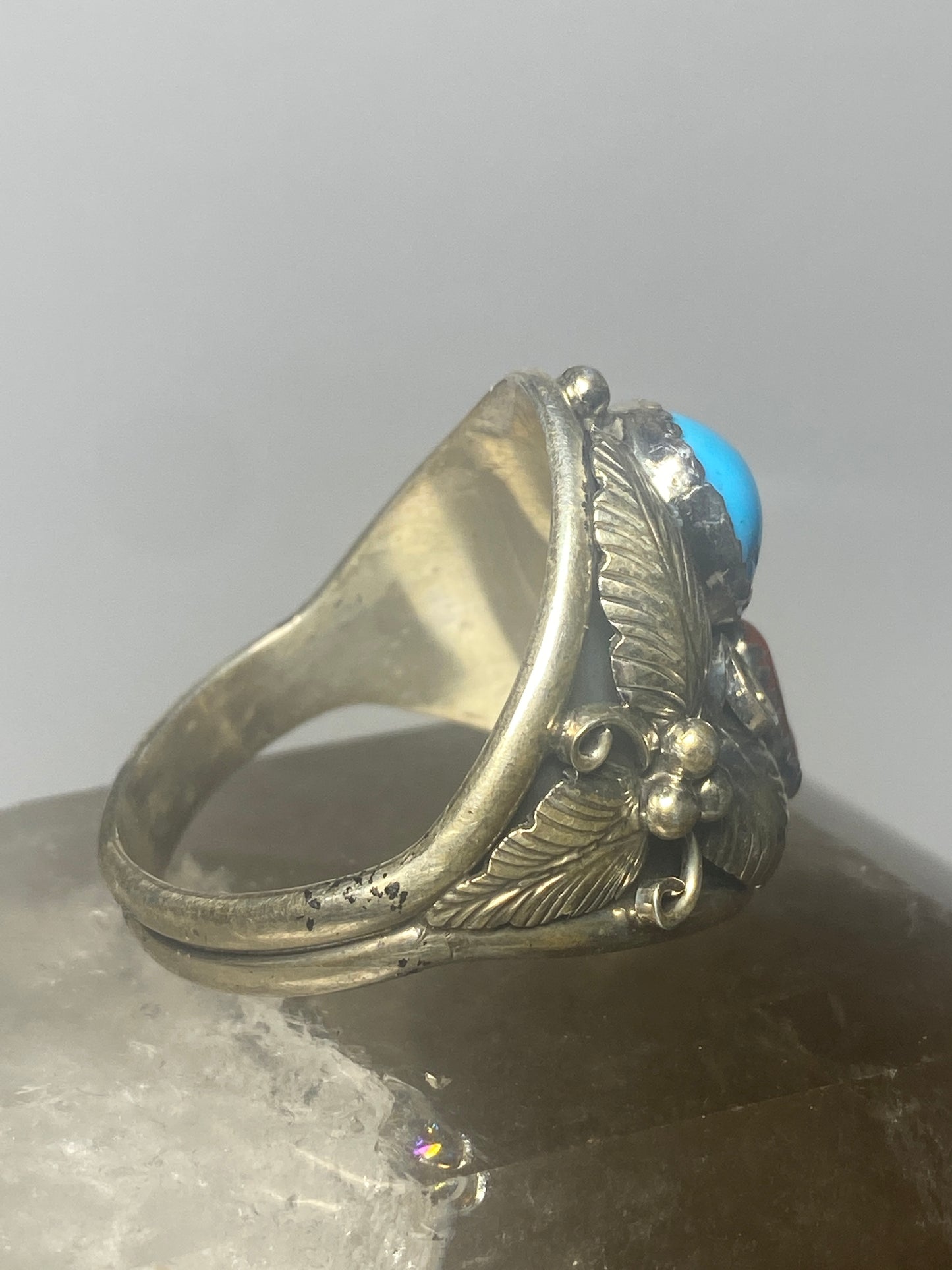 Navajo ring coral turquoise band sterling silver women men q