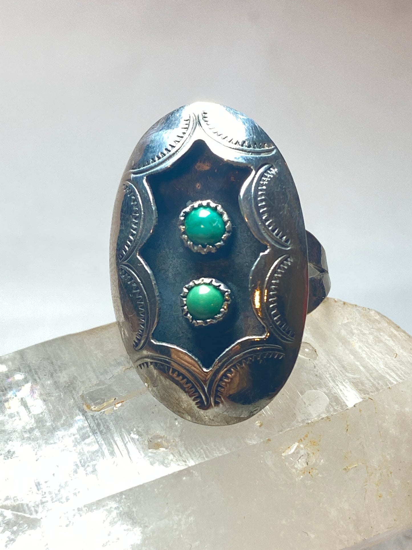 Shadow Box ring size 8.25 turquoise long sterling silver women