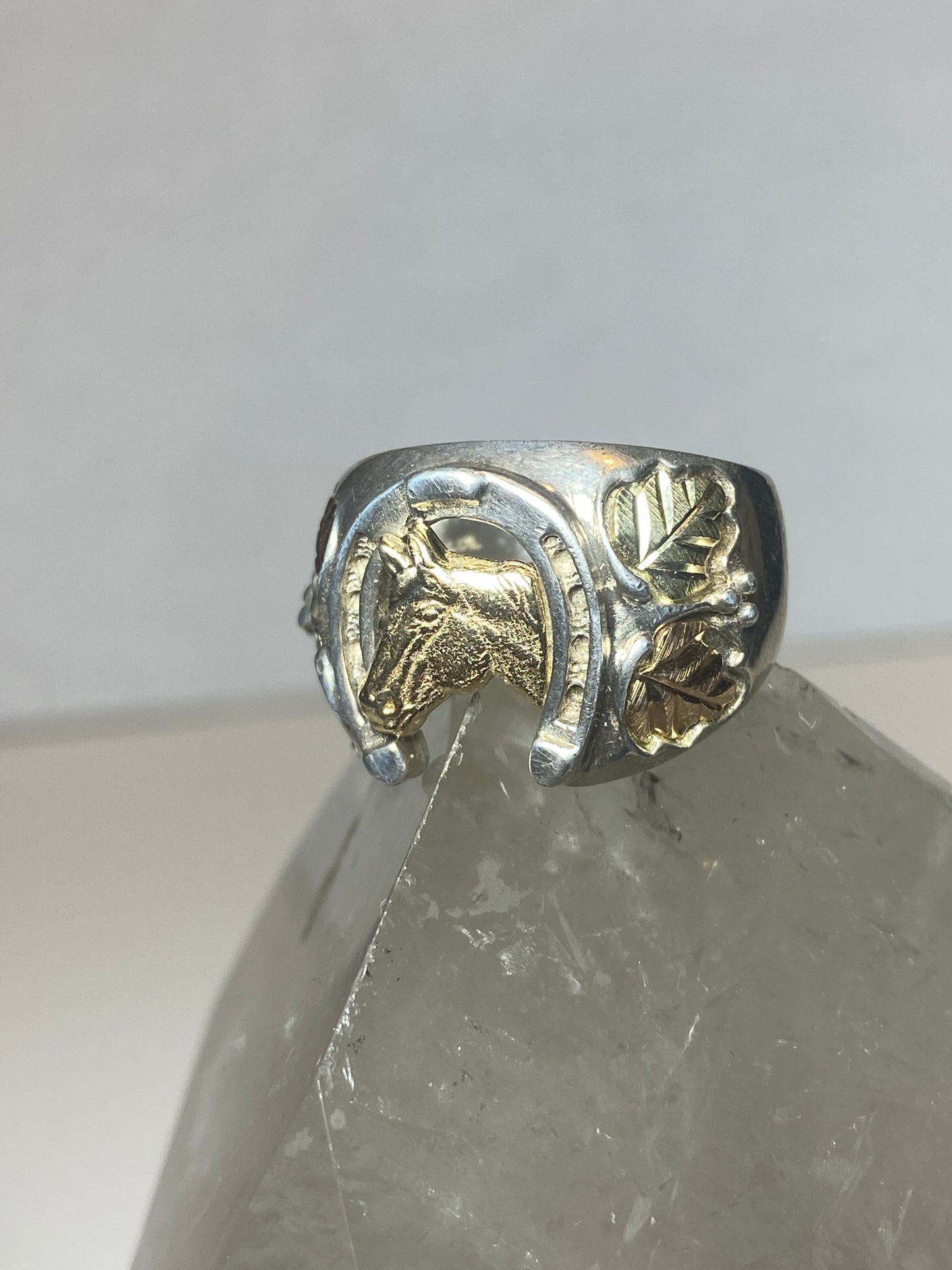 Horse ring Black Hills Gold horseshoe band leaves cowboy cowgirl sterling silver men women