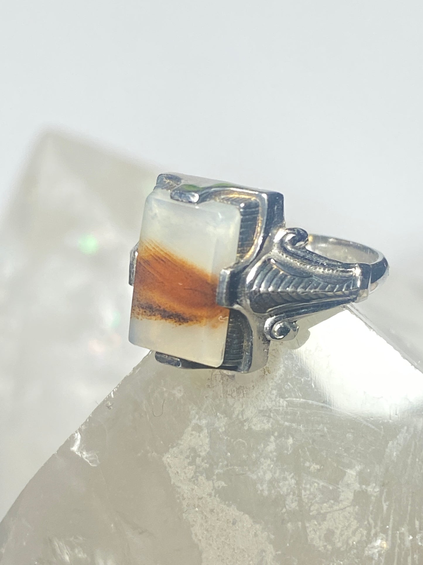 Agate ring Art Deco sterling silver women