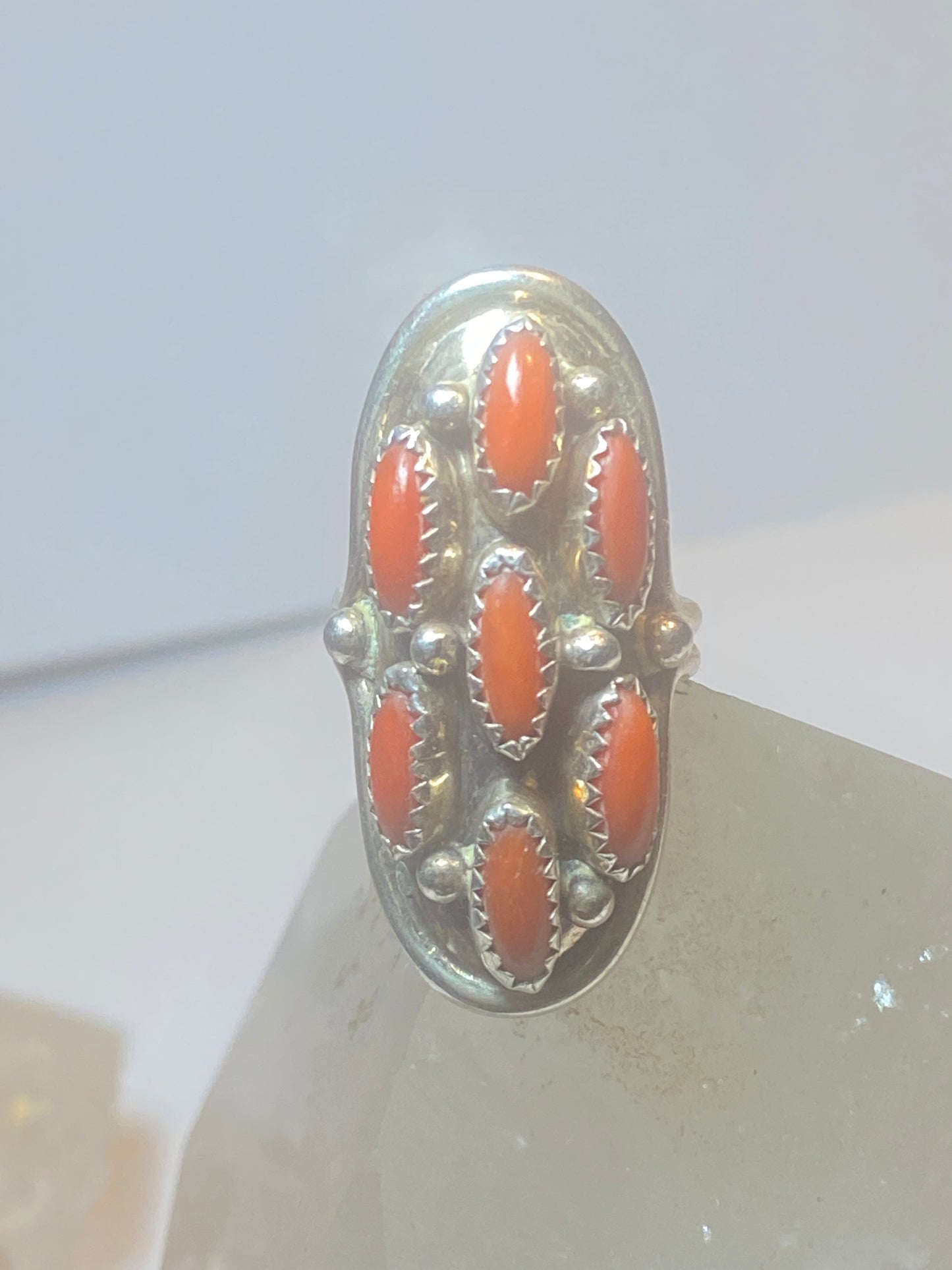 Zuni ring saddle sterling silver knuckle coral women girls