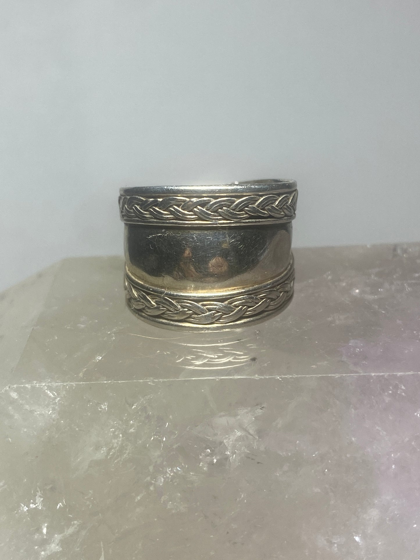 Cigar band size 7 wide rope design  ring sterling silver women girls