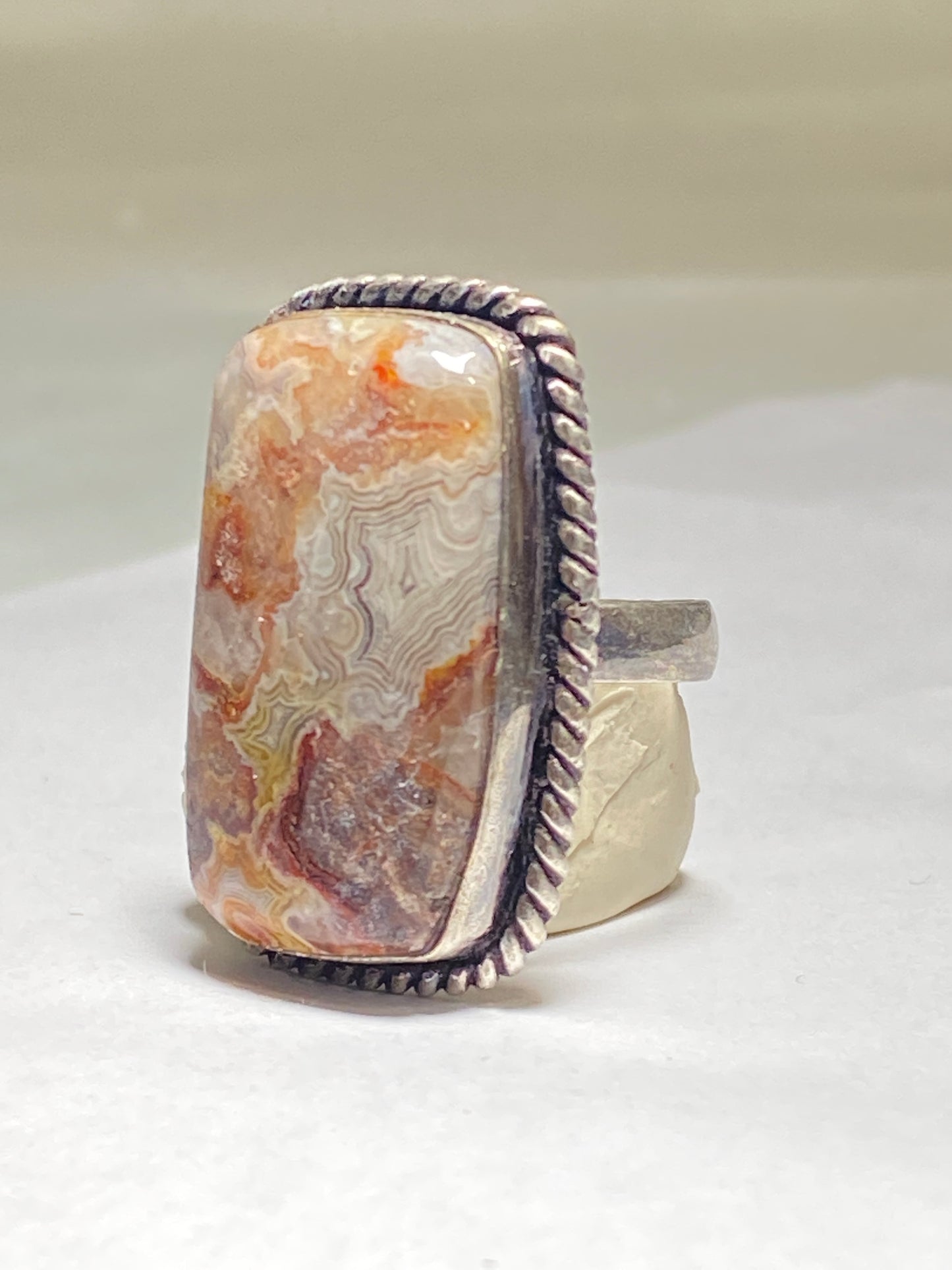 Agate ring Sterling Silver Rope Design size 6