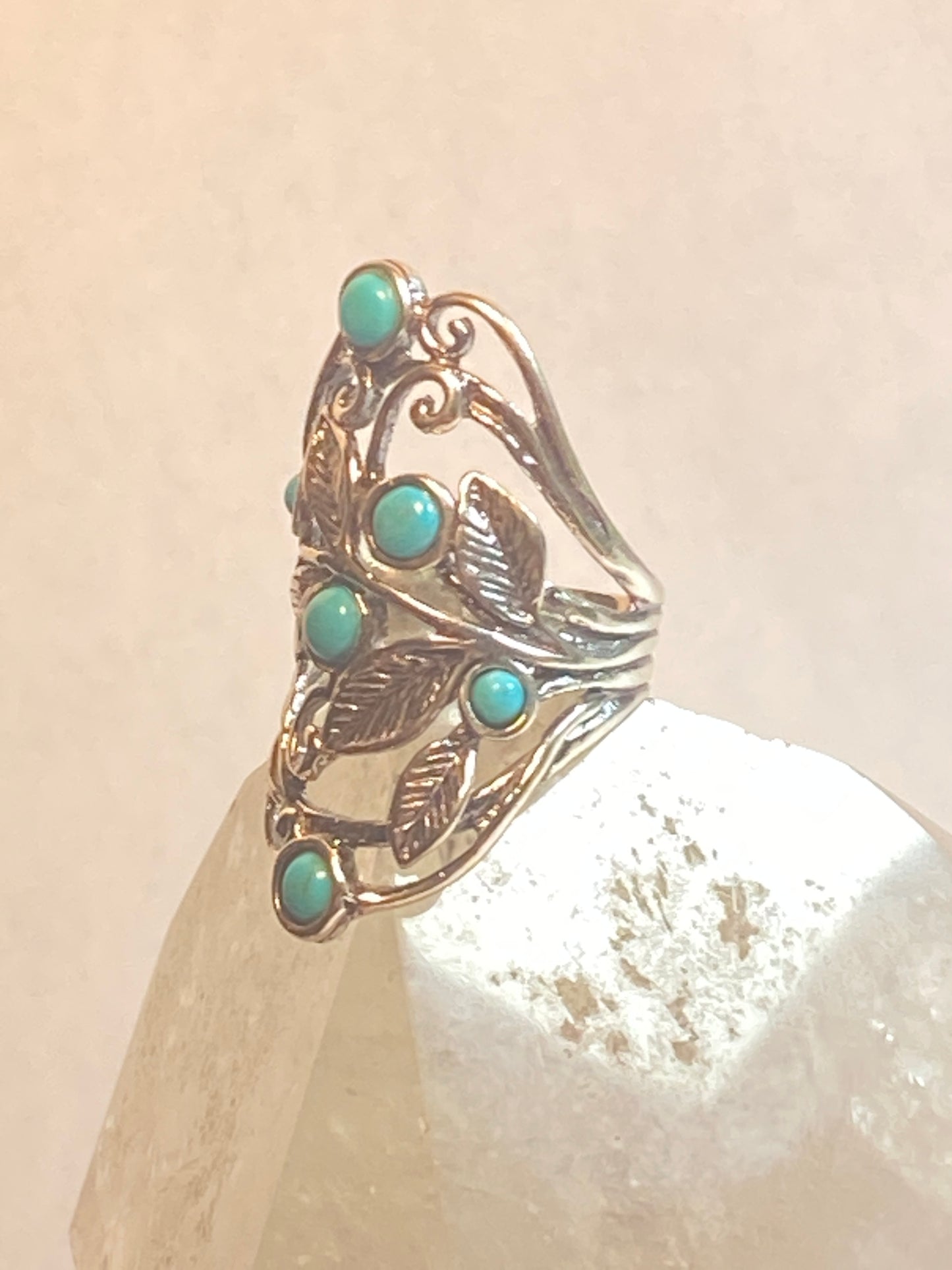 Floral ring size 7.75 flower knuckle band turquoise sterling silver boho women girls