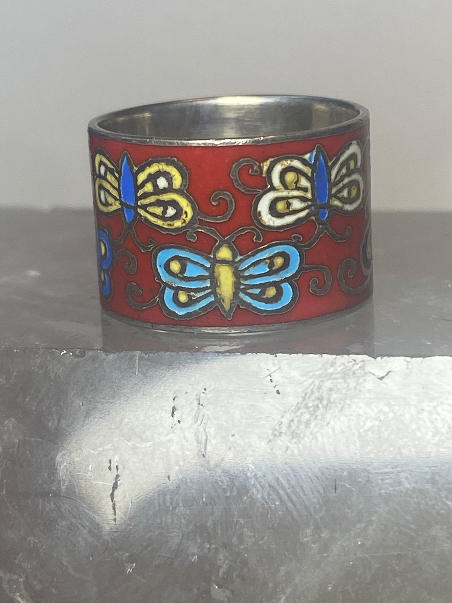 Butterfly ring size 5.50 Butterflies band enamel  sterling silver women girls