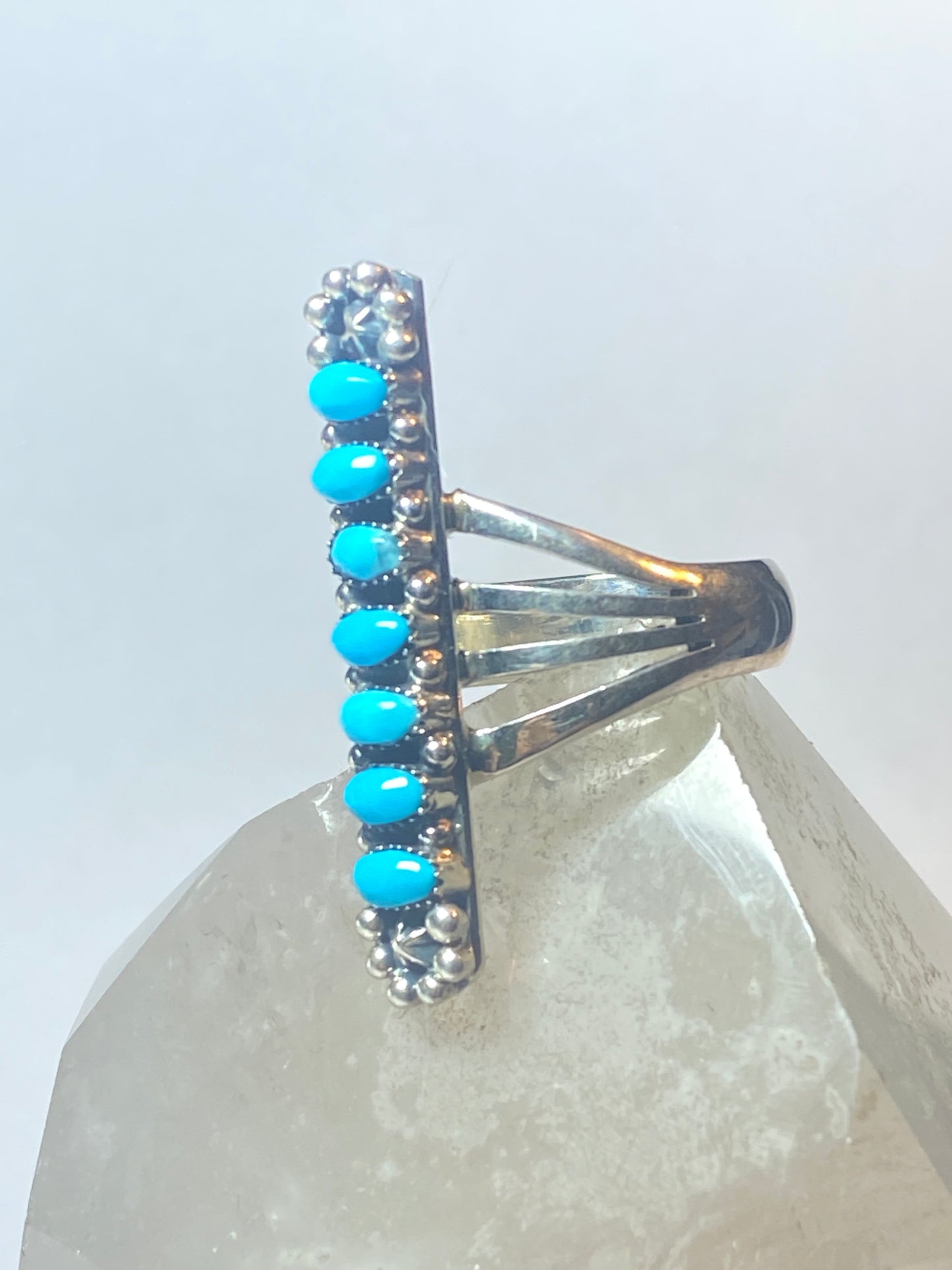 Turquoise ring long southwest stars sterling silver women