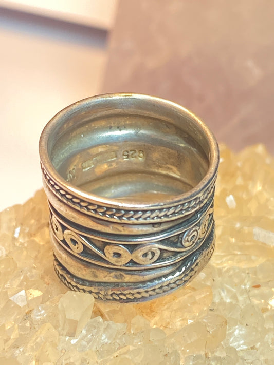 Cigar band size 6 pinky ring scrollwork detail sterling silver women girls