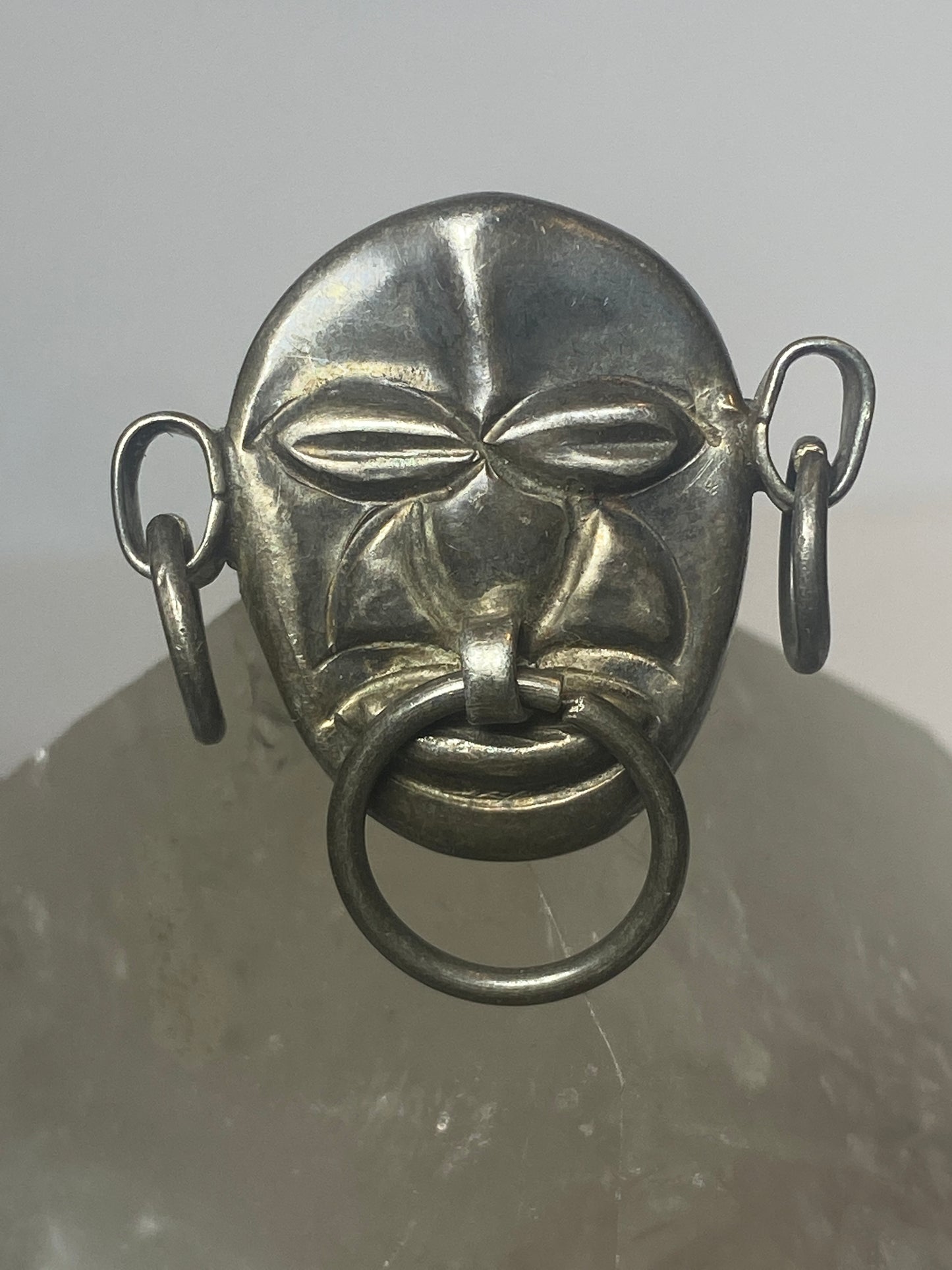 Mexican face ring old mask sterling silver women