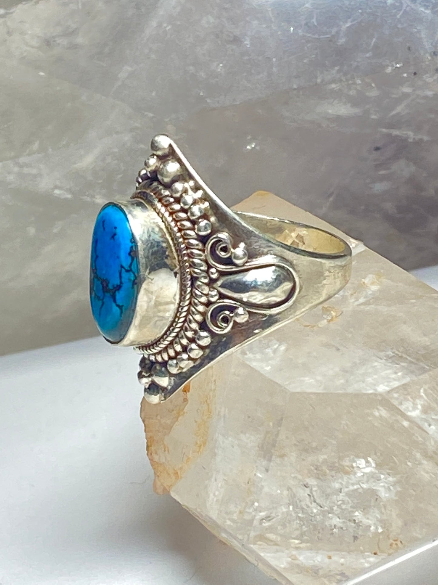Turquoise Ring cigar band thumb sterling silver women
