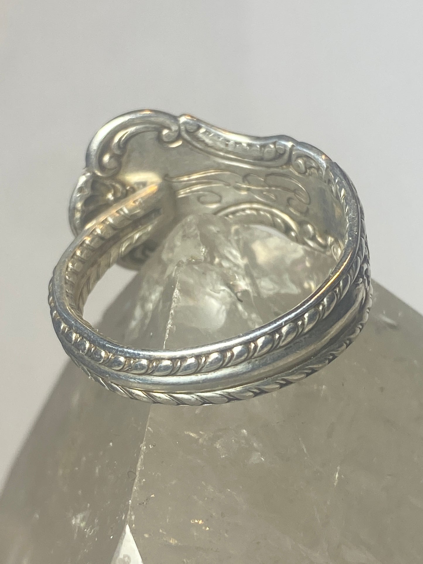 Spoon ring floral band sterling silver women