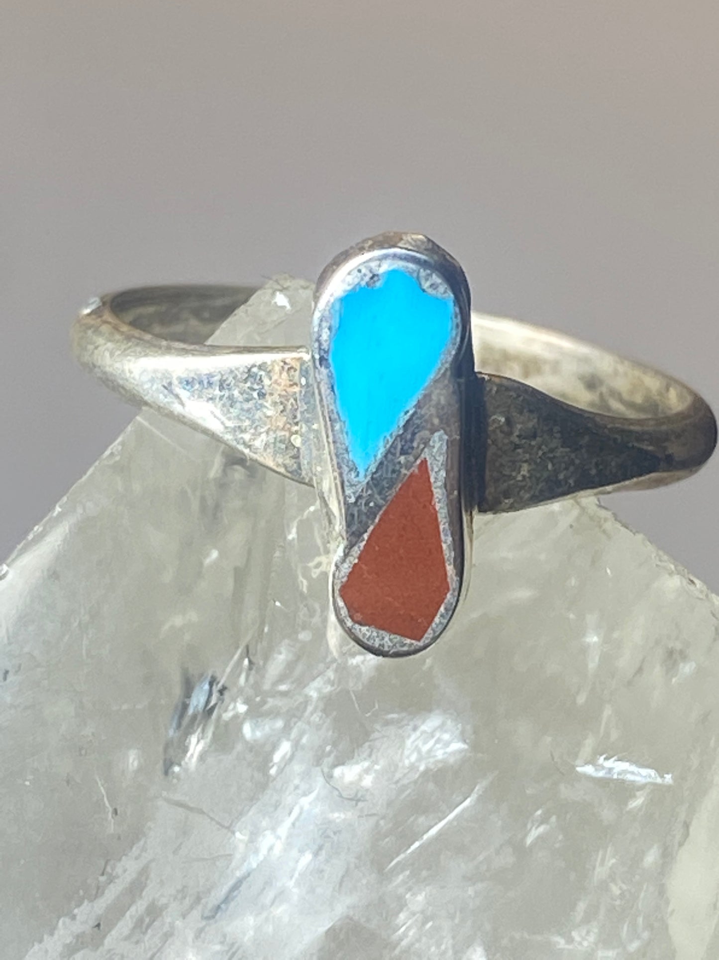 Turquoise coral ring southwest  sterling silver women girls u