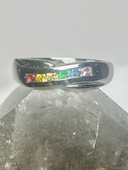Rainbow ring size 6.75 sterling silver band colorful women
