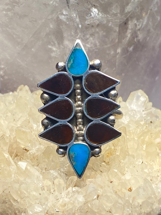 Turquoise ring size 6.25 onyx Zuni southwest sterling silver women girls