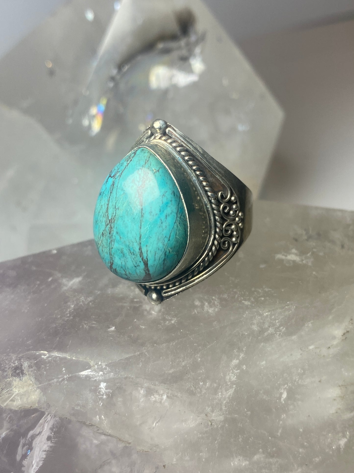 Turquoise ring boho cigar band sterling silver women men