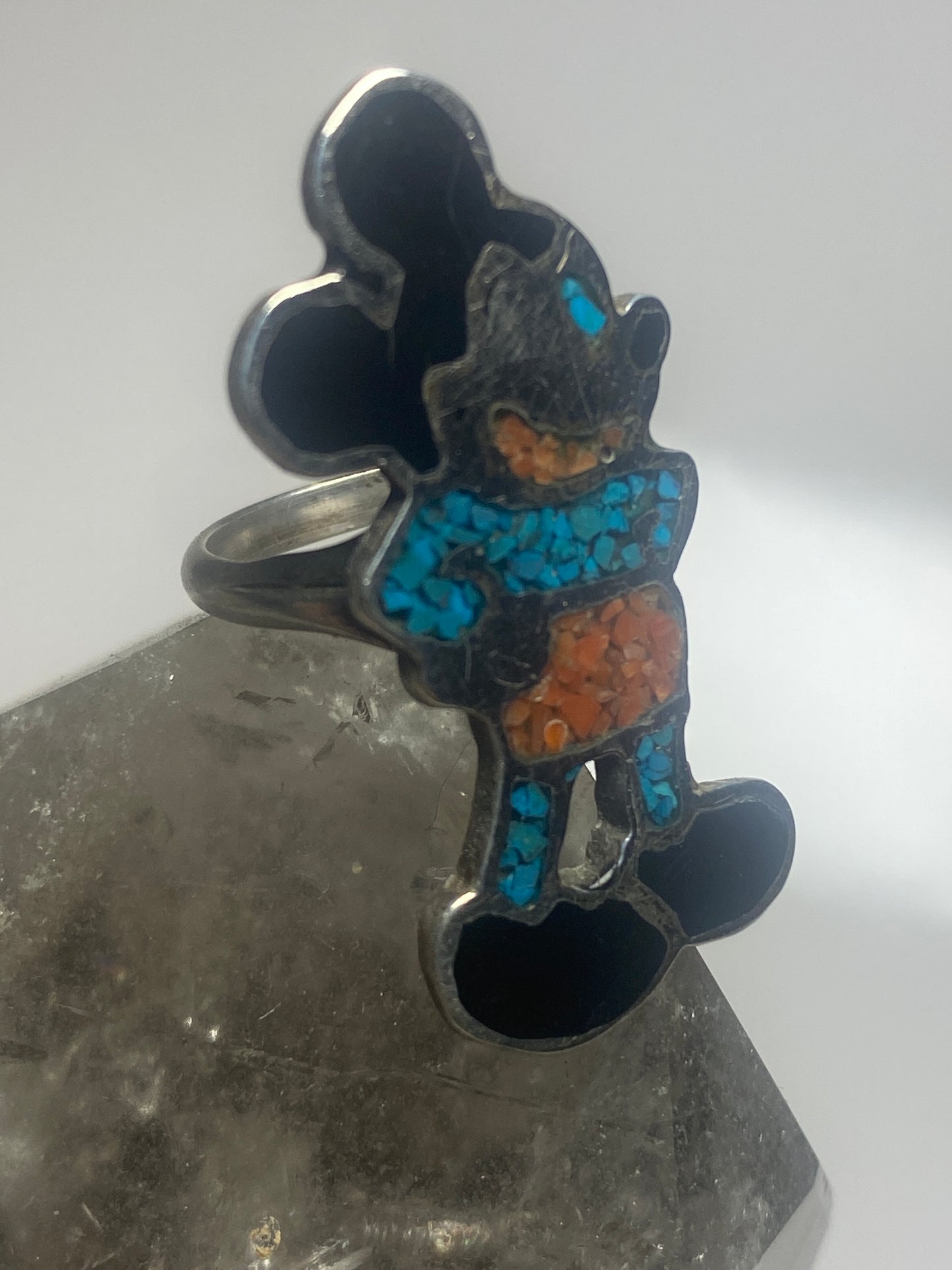 Mickey Mouse ring size 5.75 turquoise chips coral sterling silver women