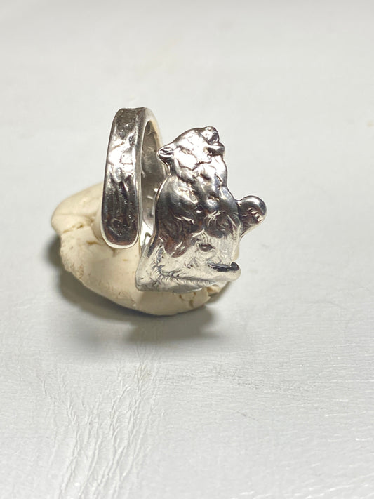 Bear spoon ring animal band sterling silver band women girls