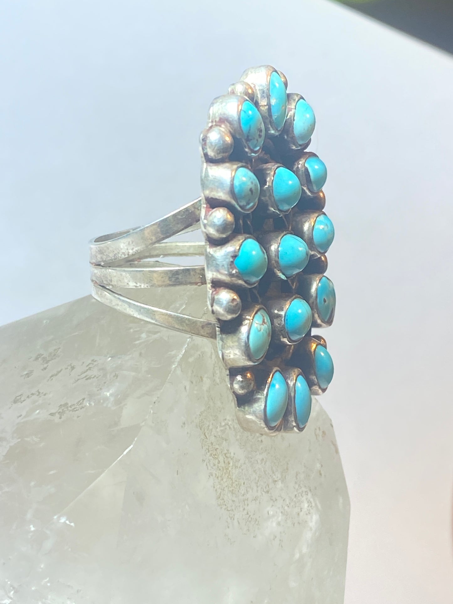 Turquoise ring big long Zuni southwest sterling  silver women