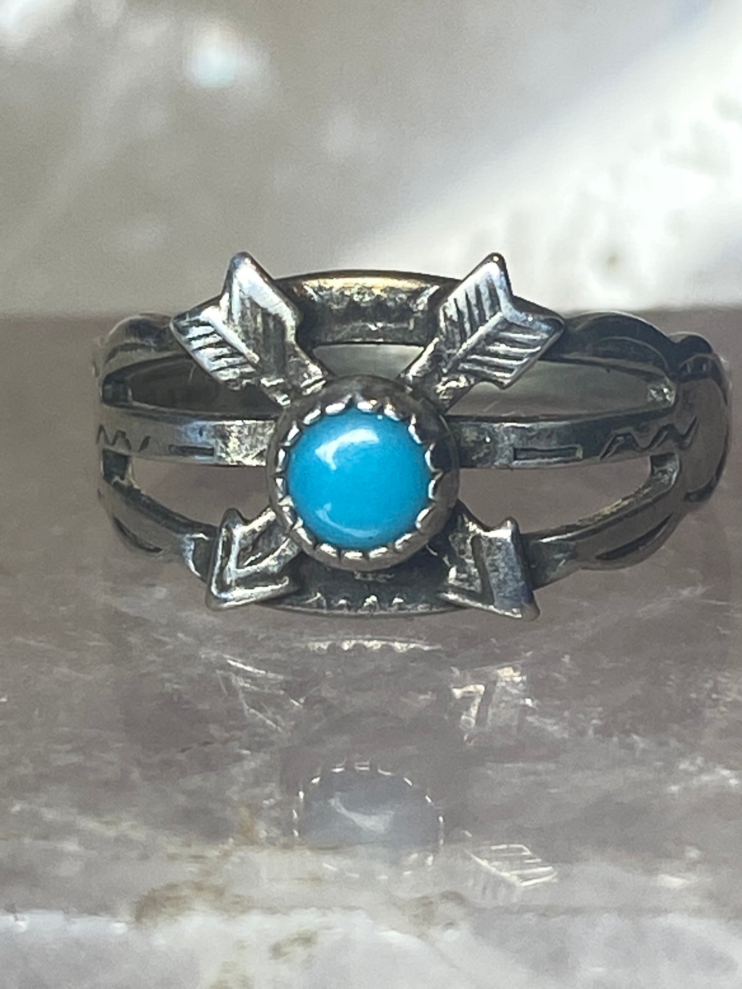 Turquoise ring crossed arrows pinky Navajo band sterling silver girls women
