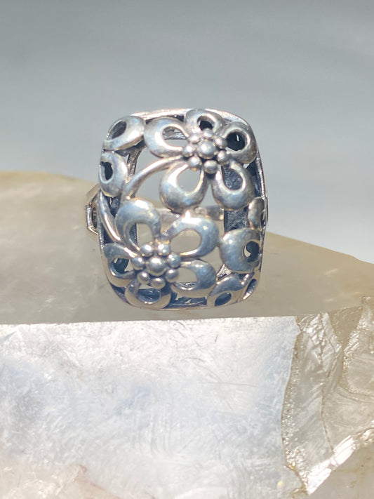 Floral ring size 6 flowers band sterling silver women girls