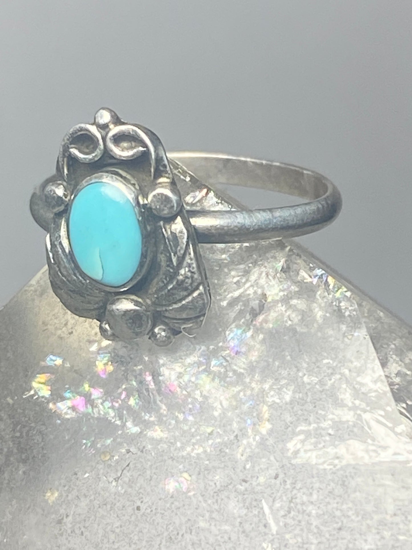 Turquoise ring leaves band southwest sterling silver women girls g