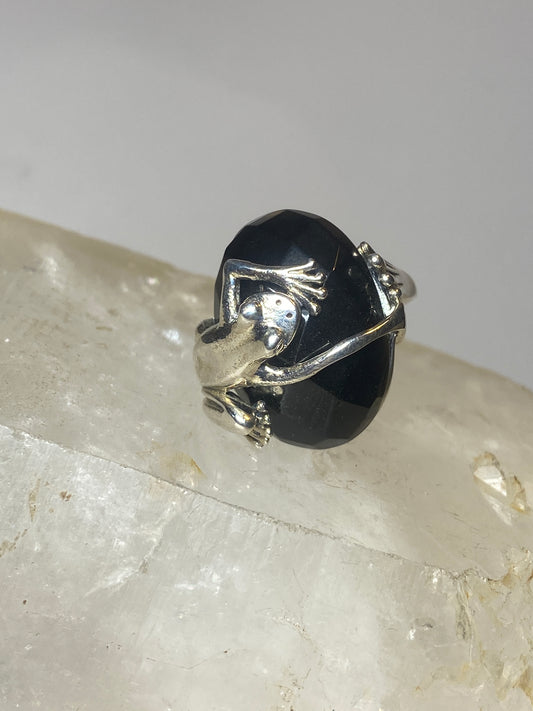 Frog ring size 9 cocktail faceted stone  sterling silver women