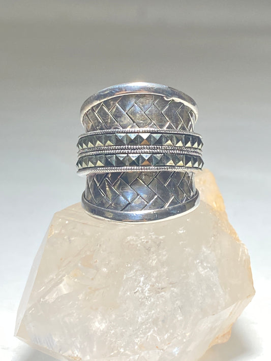 Cigar band size 6.75 wide marcasites woven ring sterling silver women girls