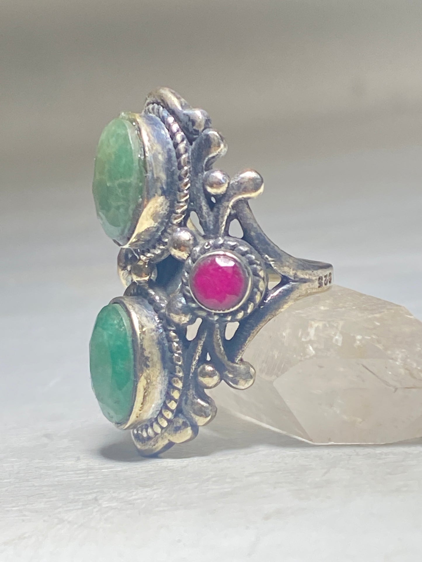 Emerald Ring Ruby long sterling silver women
