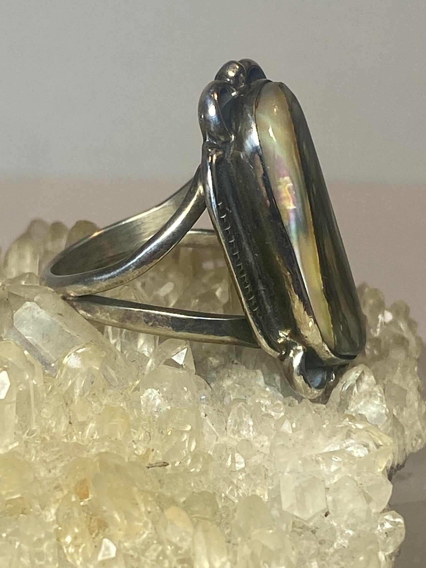 Long Abalone ring southwest sterling silver women girl