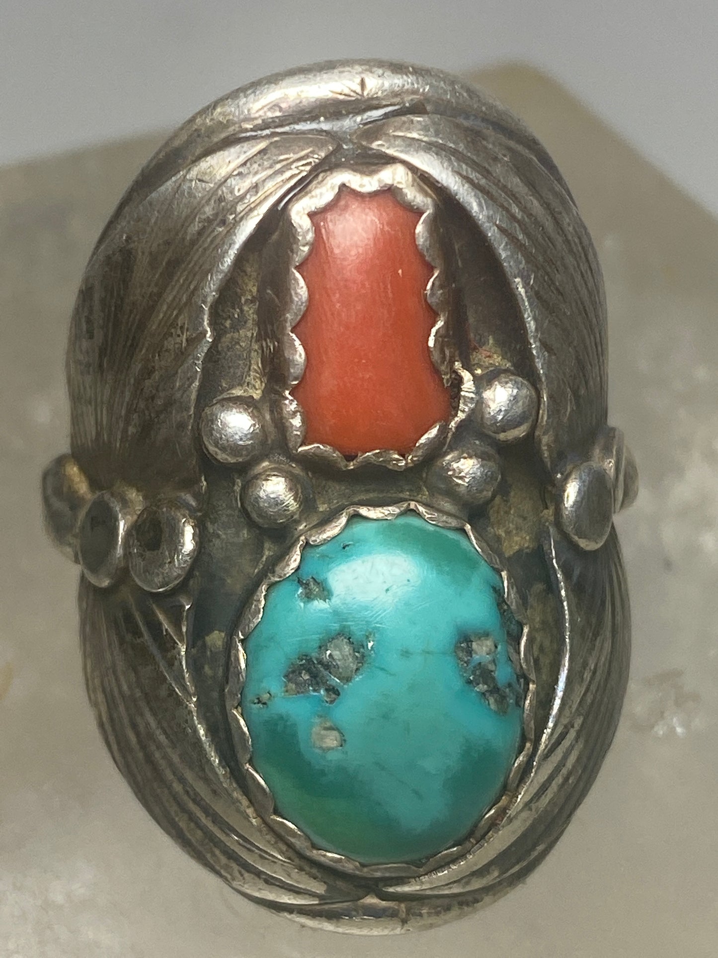 Turquoise coral ring southwest sterling silver women men