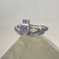 Claddagh ring pink ice marcasites love heart friendship sterling silver women girls
