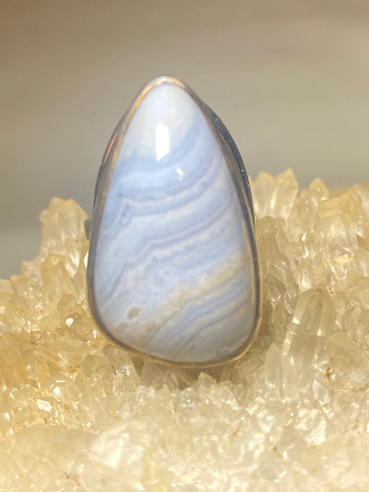 Blue lace agate ring size 6.25 long band southwest sterling silver women girls