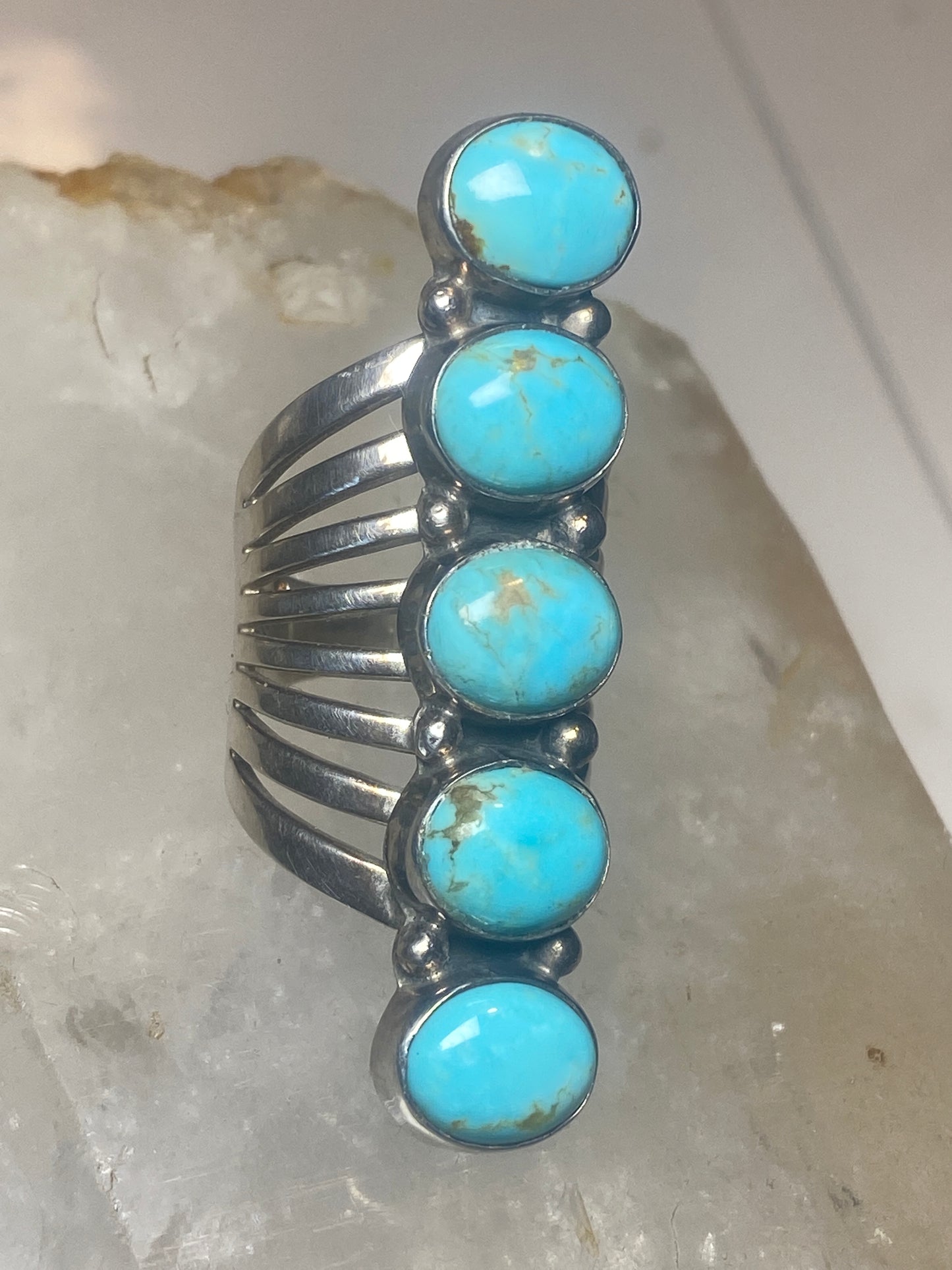 Long turquoise ring size 5.75  southwest sterling silver women