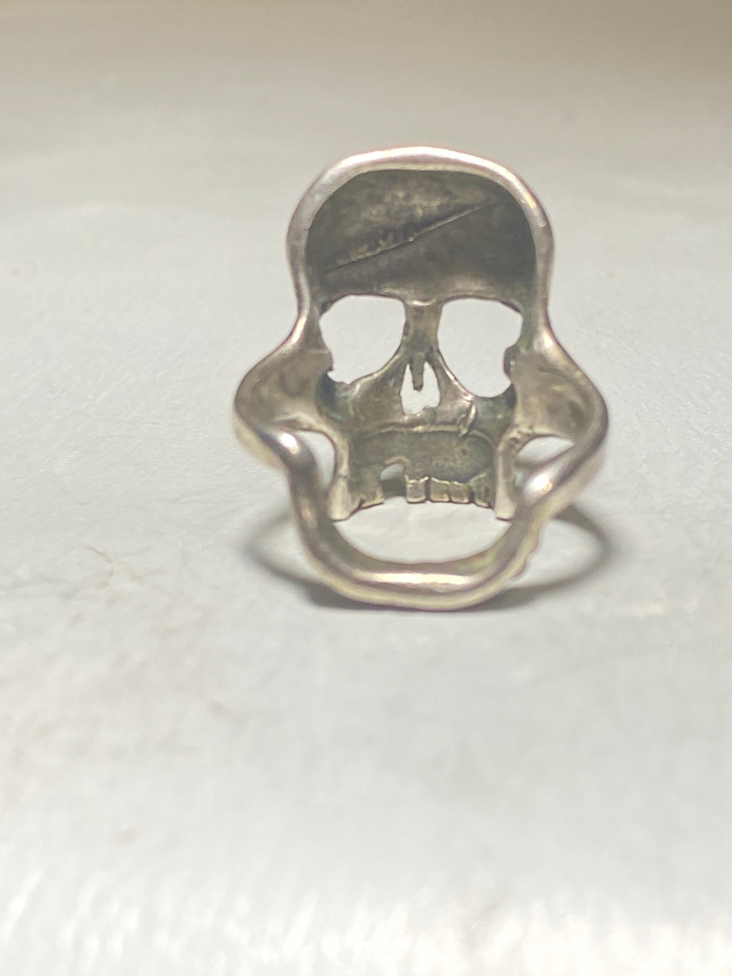 Skull ring pinky biker sterling silver band women
