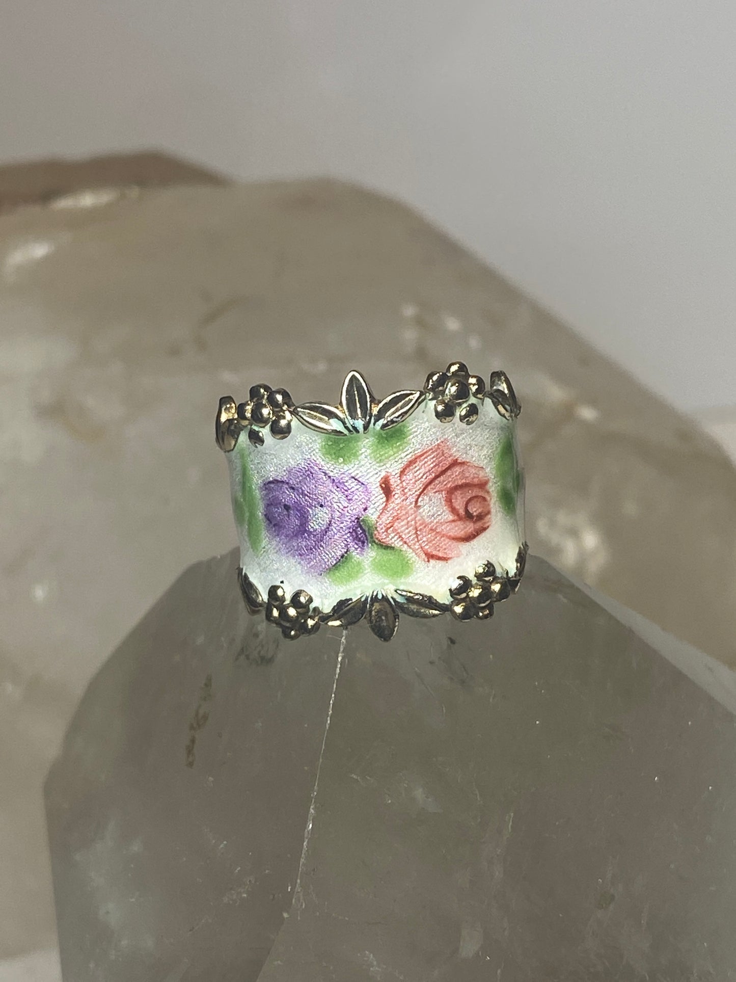 Guilloche ring  size 5.50 boho statement floral rose band sterling silver