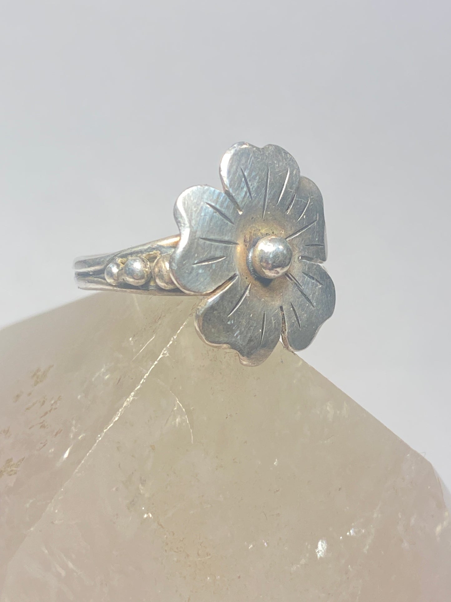 Flower ring floral band southwest sterling silver women girls signed BL