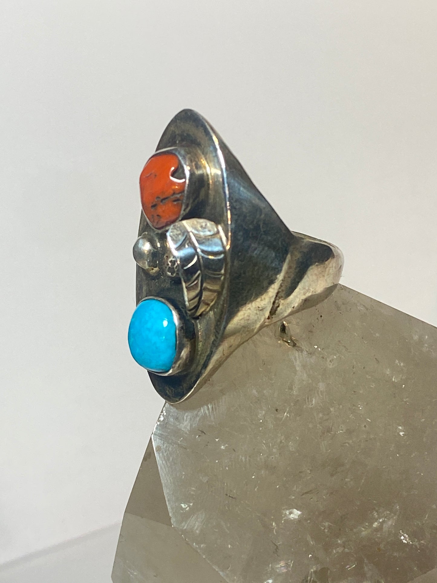 Navajo ring turquoise coral sterling silver men women  g