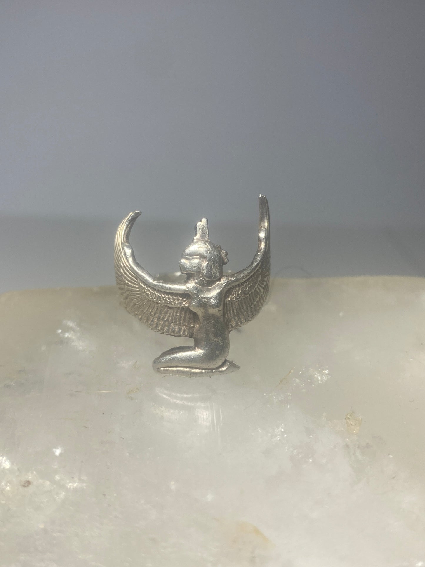 Isis ring winged Egyptian sterling silver band goddess band women