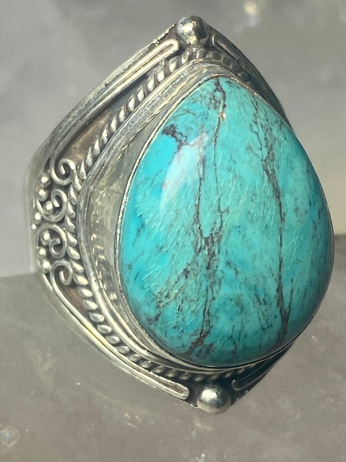 Turquoise ring boho cigar band sterling silver women men