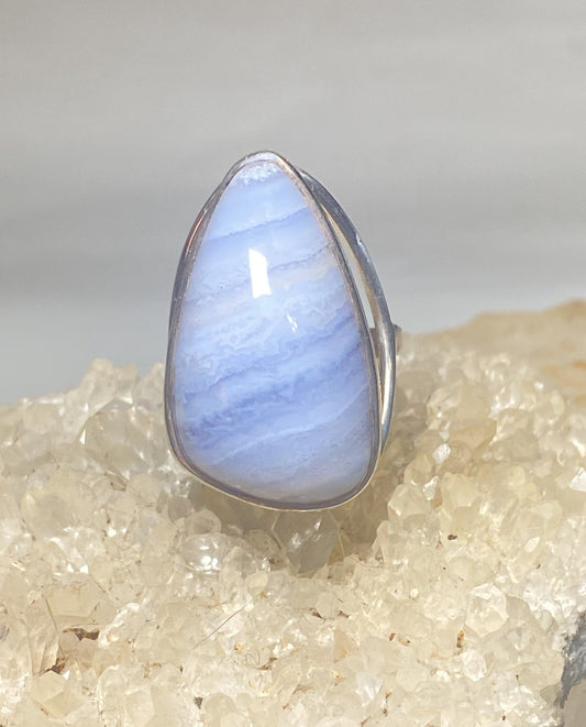 Blue lace agate ring size 6.75  long band sterling southwest silver women girls