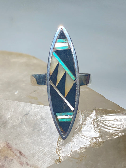 Onyx ring size 7 long mother of pearl turquoise sterling silver women girls