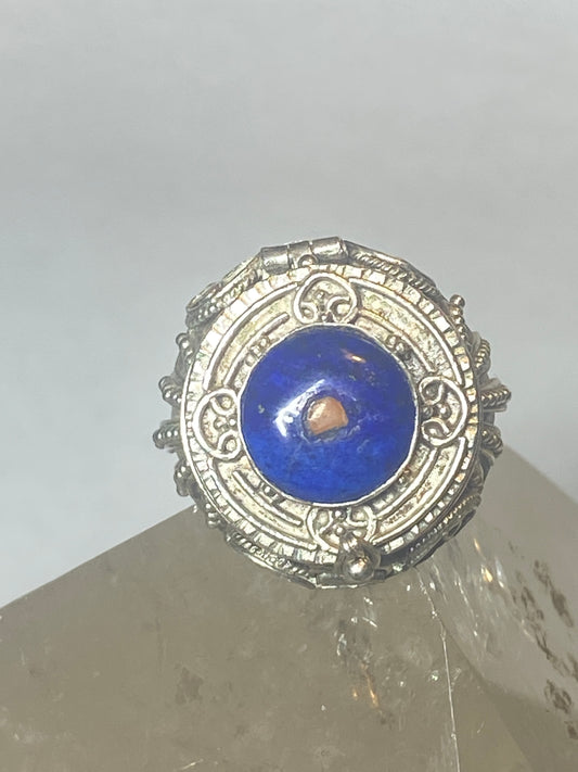 Vintage Blue Lapis Lazuli Poison Locket Sterling Silver Ring Size 8
