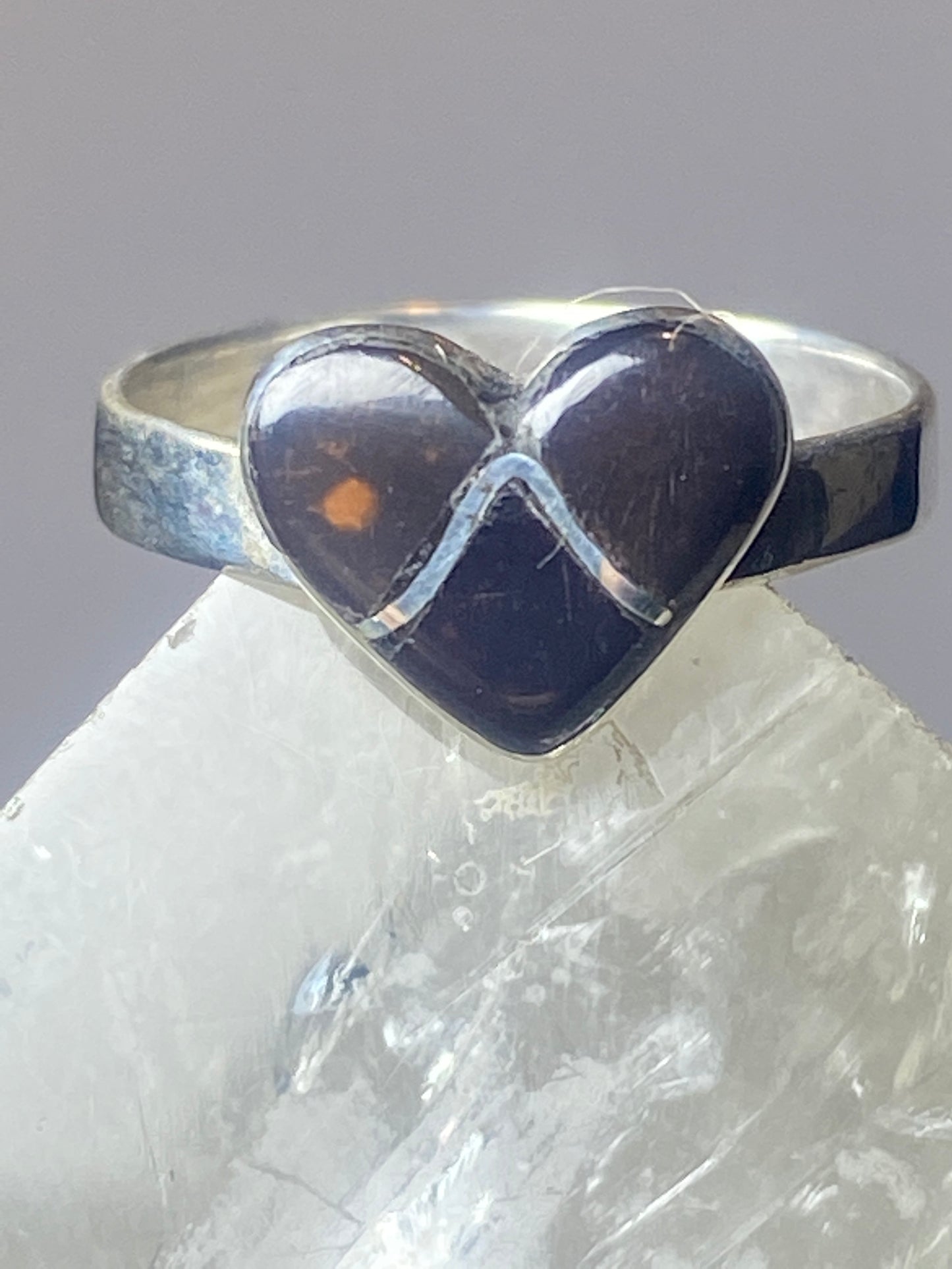 Heart ring onyx southwest sterling silver women girls dk