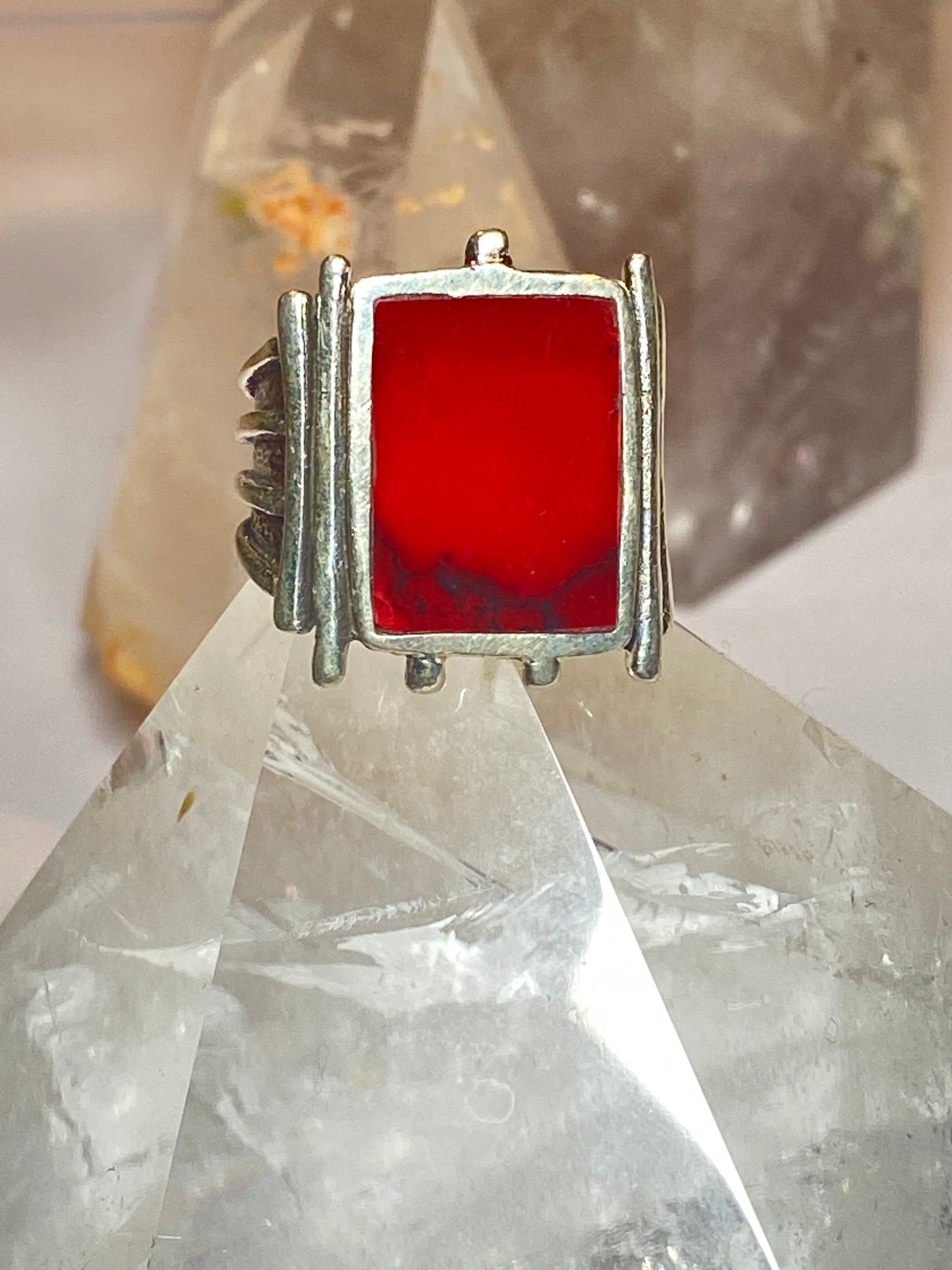 Red ring size 7.75 mid century sterling silver women men