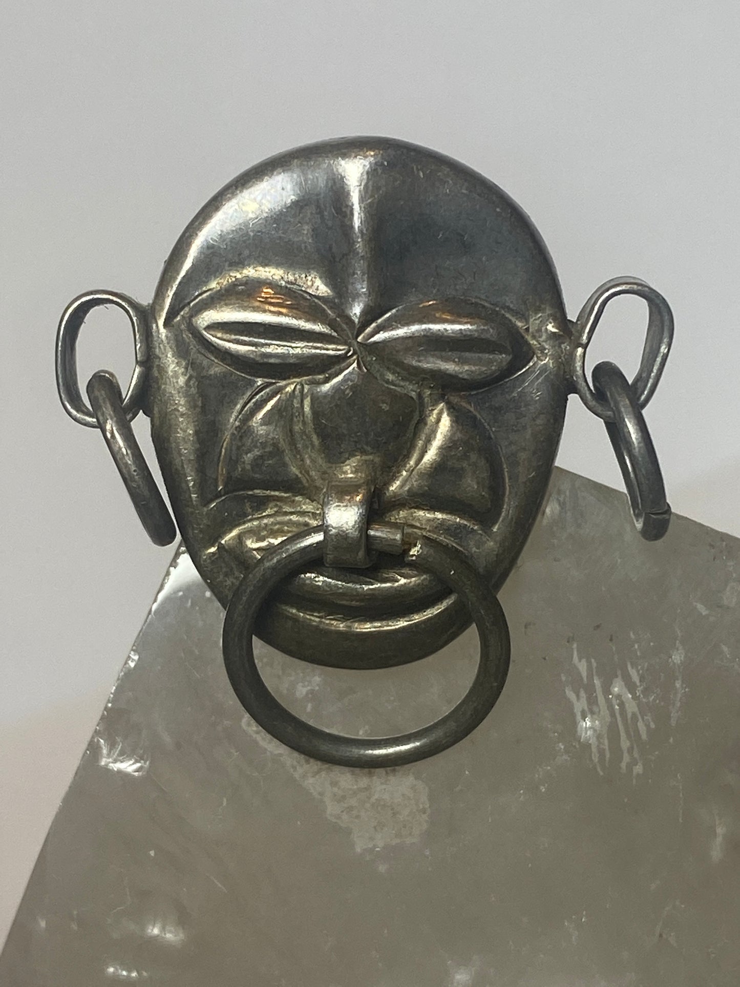 Mexican face ring old mask sterling silver women