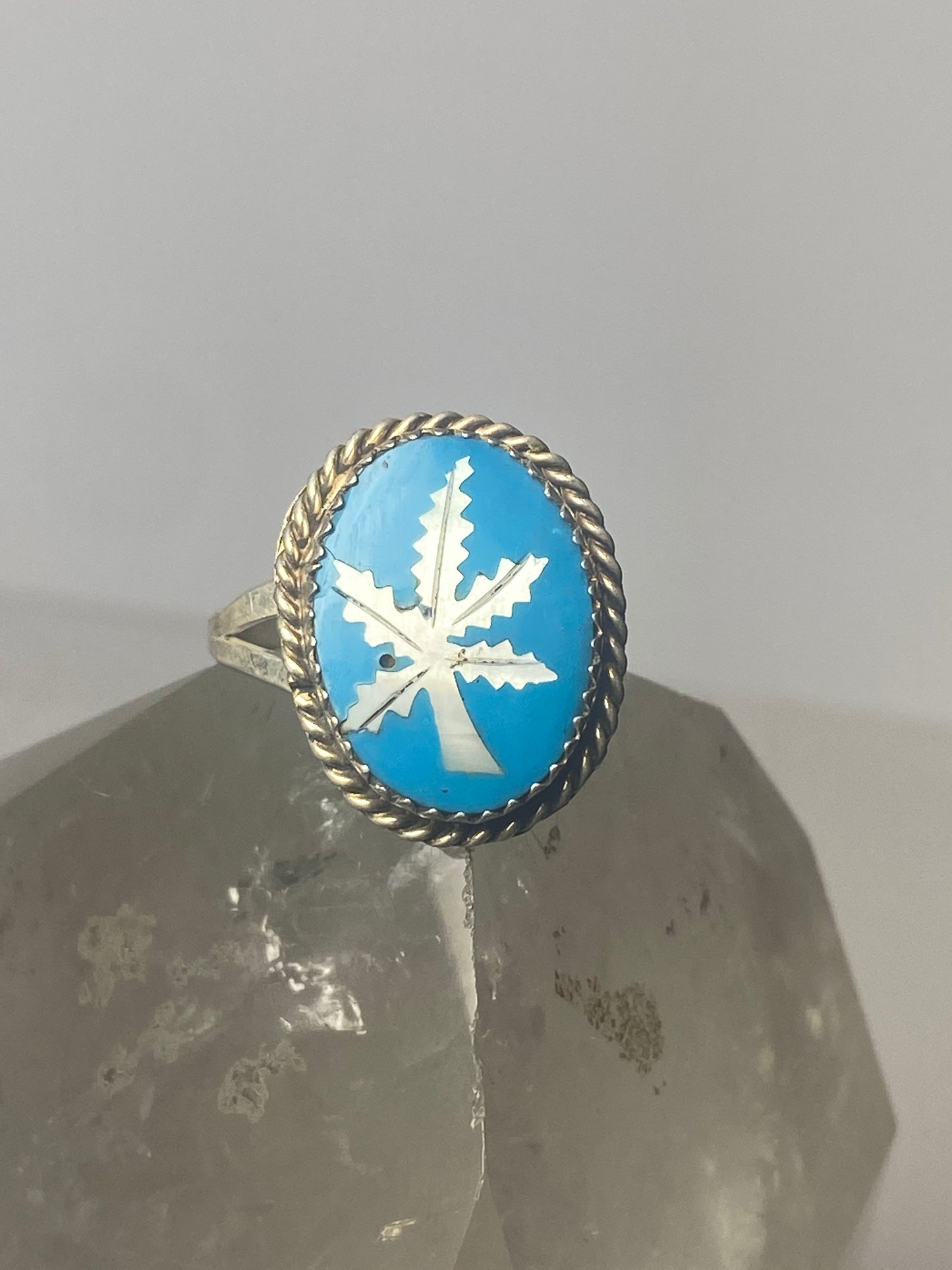 Marijuana ring turquoise MOP pot southwest  sterling silver women