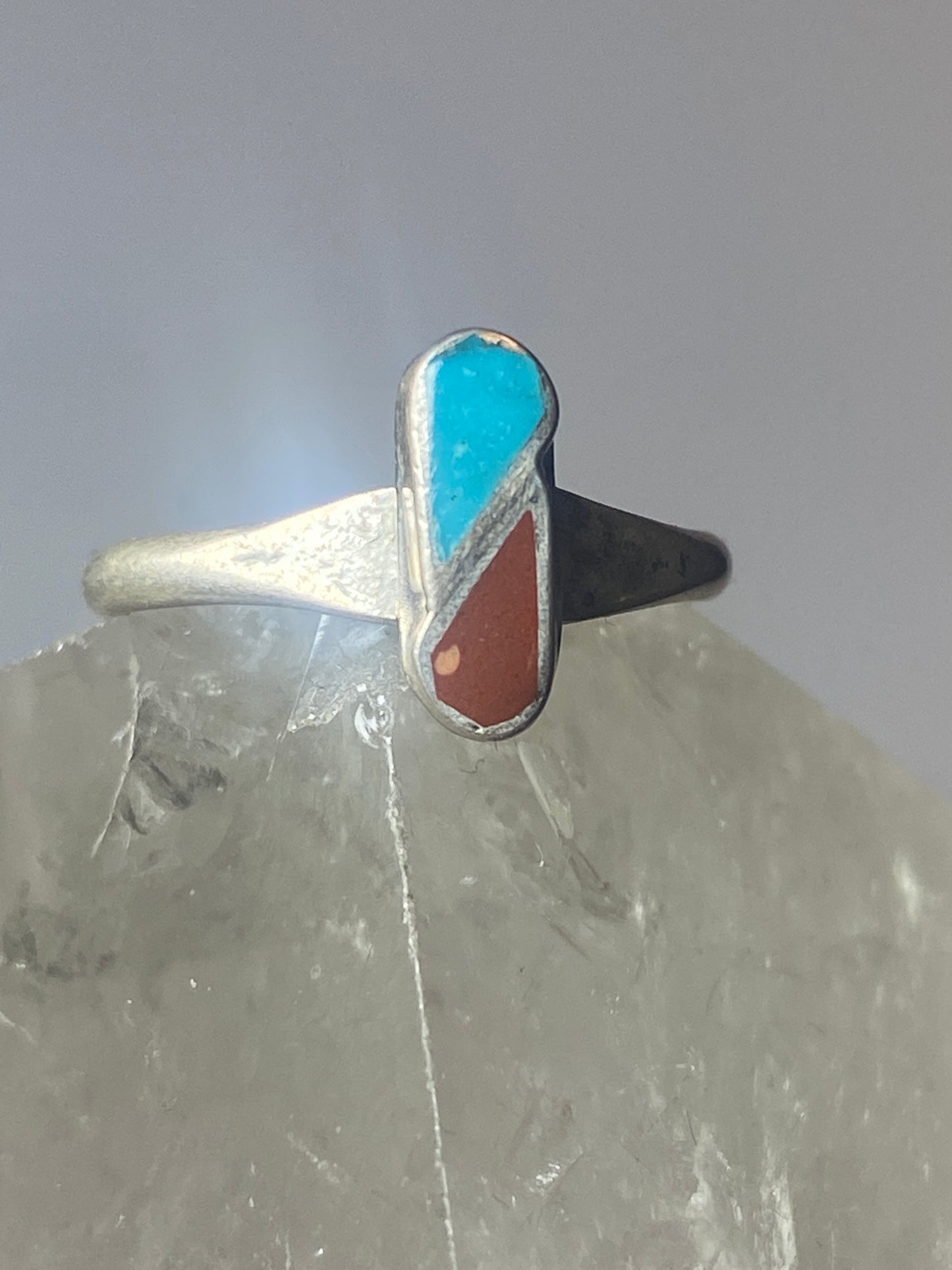 Turquoise coral ring southwest  sterling silver women girls p