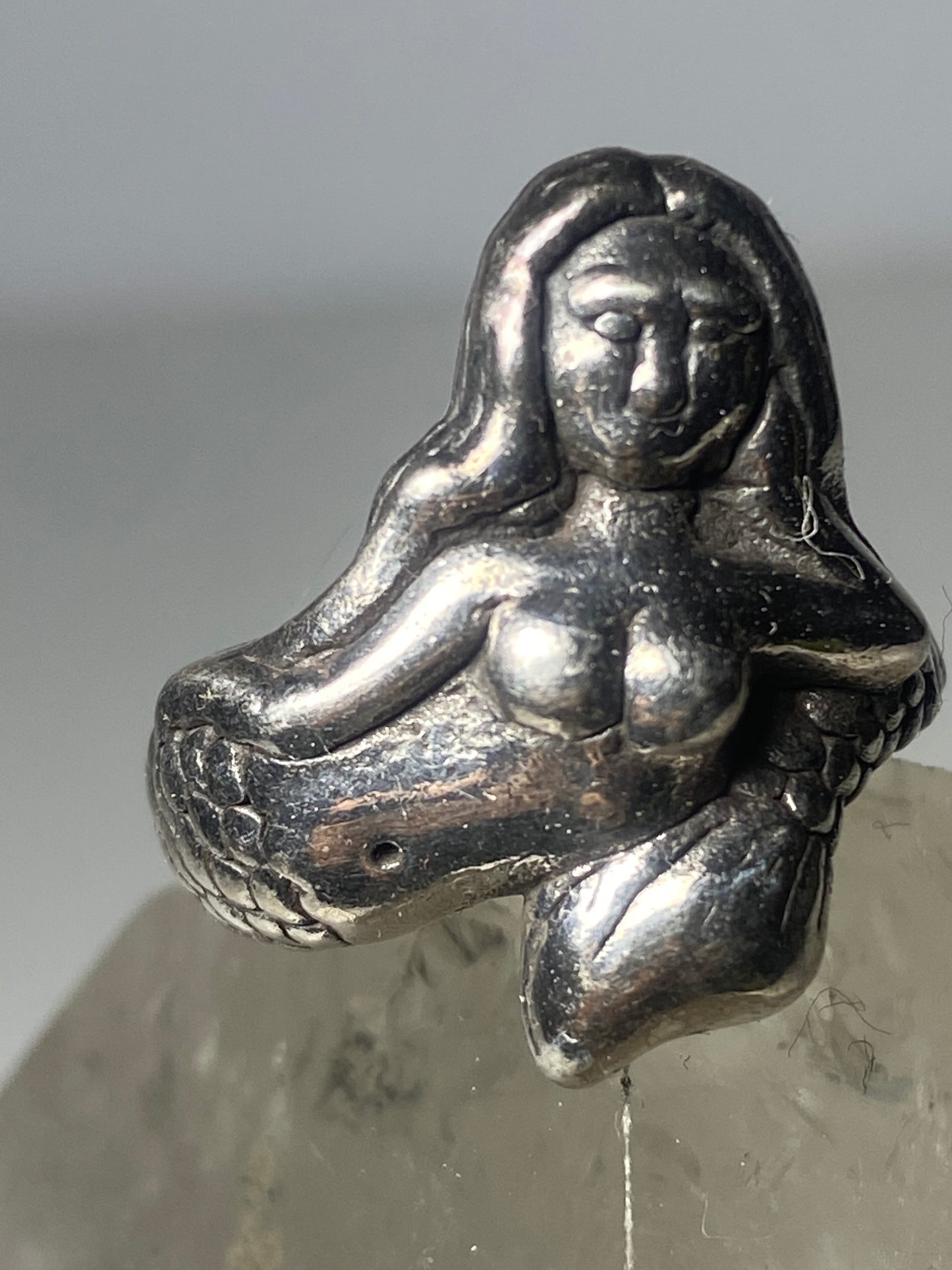 Mermaid ring figurative band sterling silver women