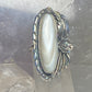 Long Mother of pearl ring Navajo southwest squash blossom sterling silver band women