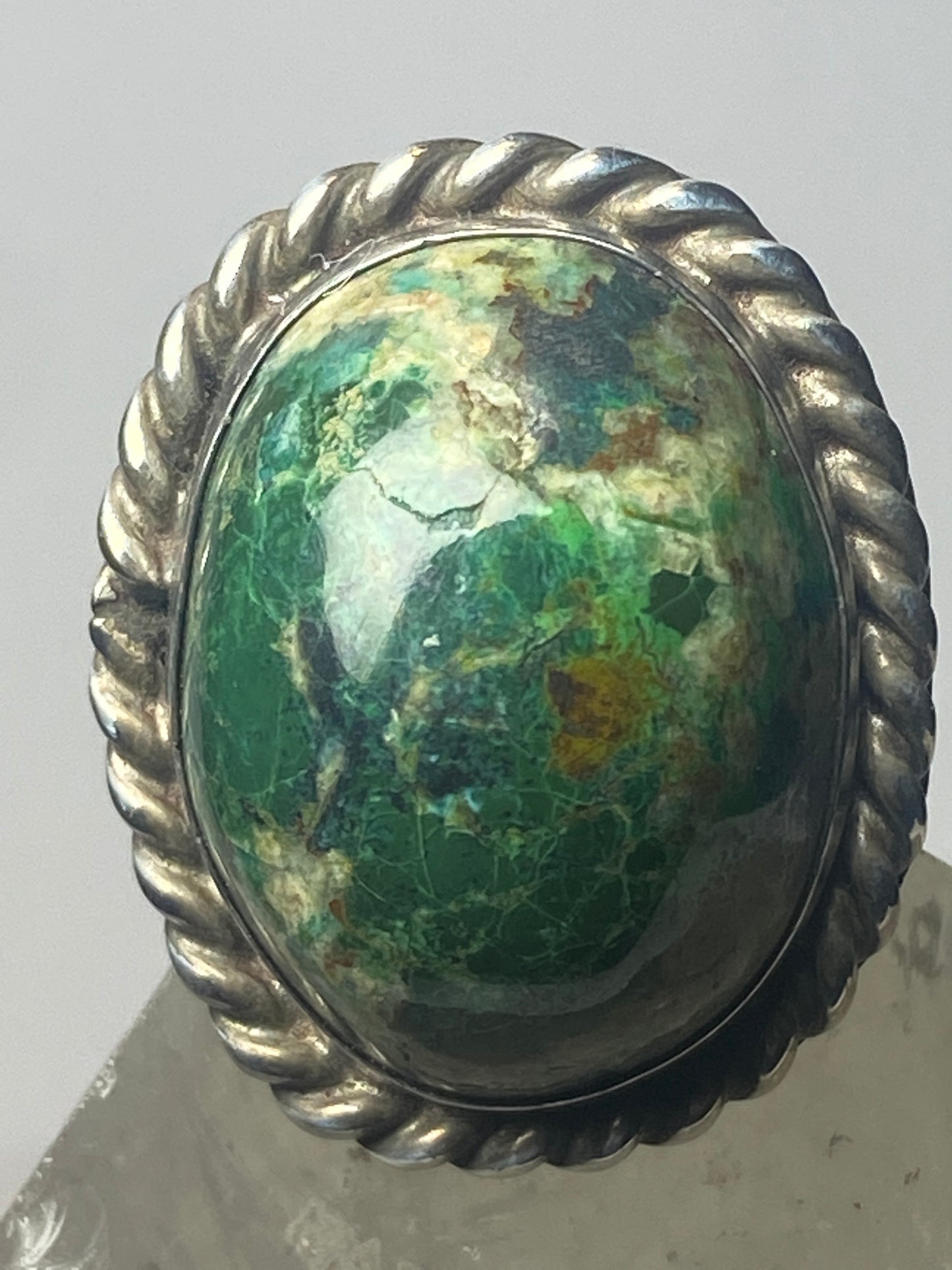 Green dome ring Mexico band sterling silver women girls